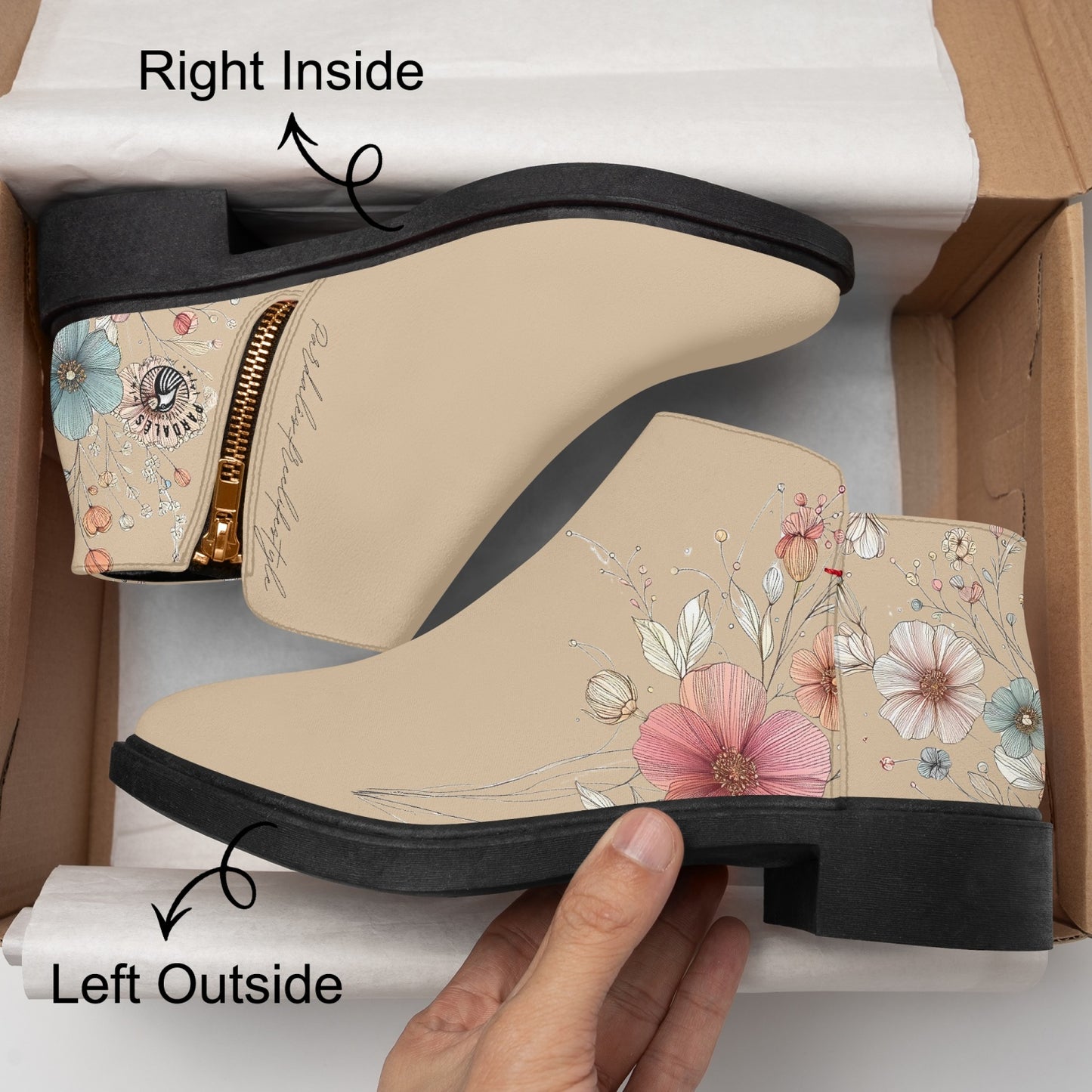 Boots Female Zipper Flowers - Pardalês_Free Lifestyle