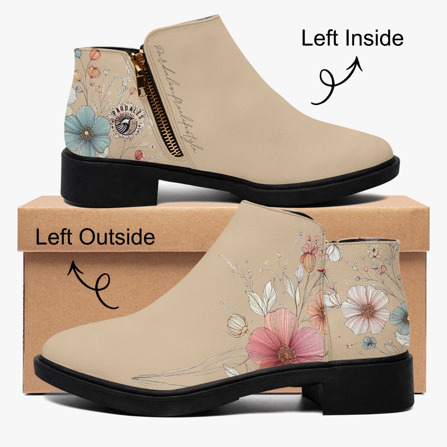 Boots Female Zipper Flowers - Pardalês_Free Lifestyle