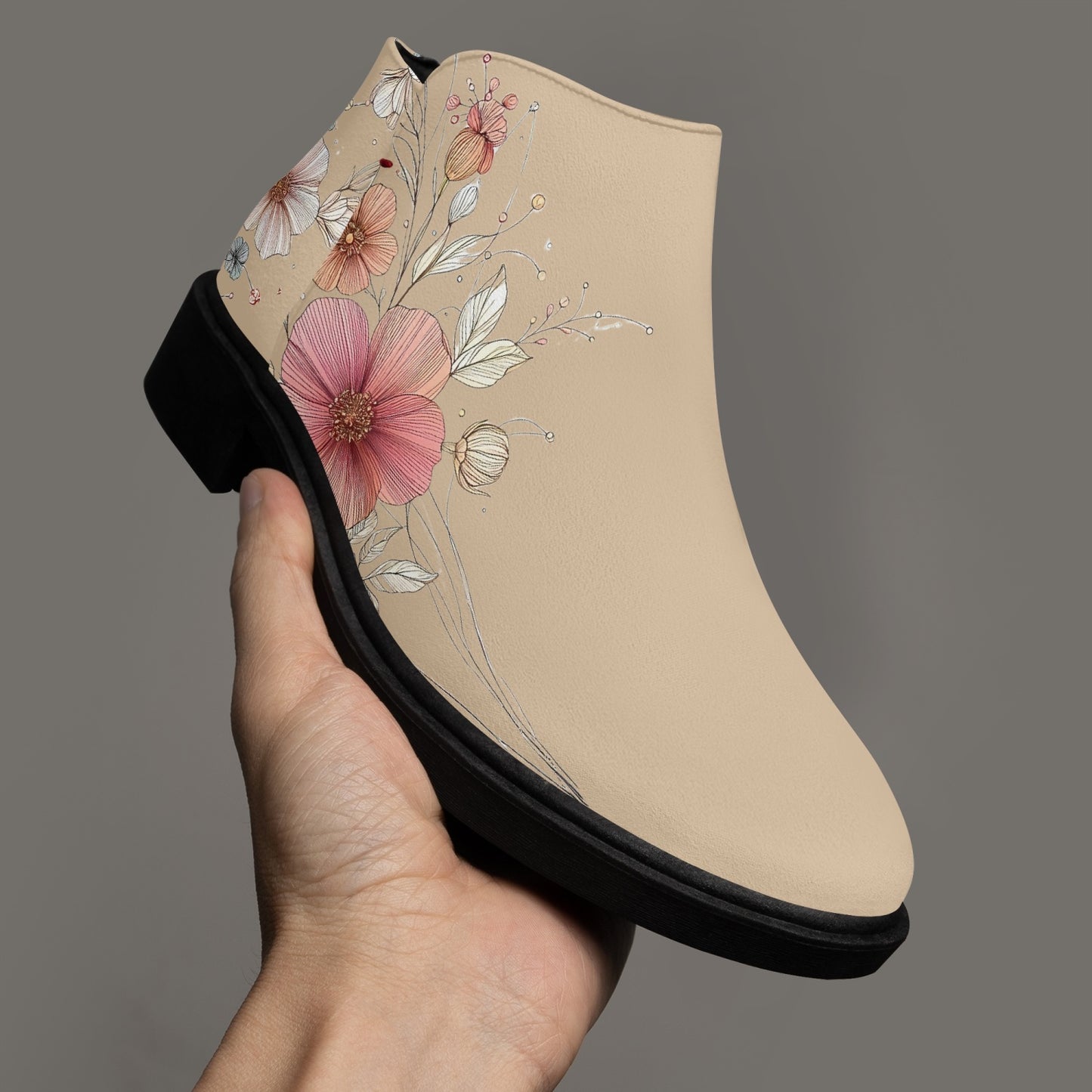 Boots Female Zipper Flowers Pardalês_Free Lifestyle